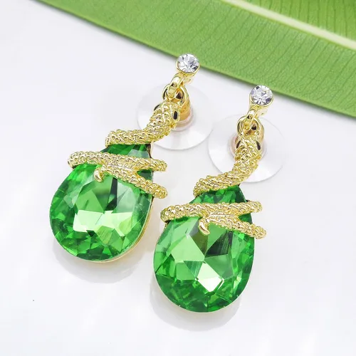 Miniatura 29 de Navachi Pendientes colgantes de gota de serpiente con forma de pera multicolor de cristal chapado en oro de 18 quilates