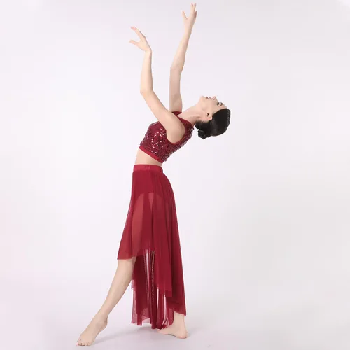 Miniatura 4 de Vestido de baile con lentejuelas brillantes, sin mangas, 2 piezas, vestido de baile floral, malla de encaje, falda de tul dividida con pantalones