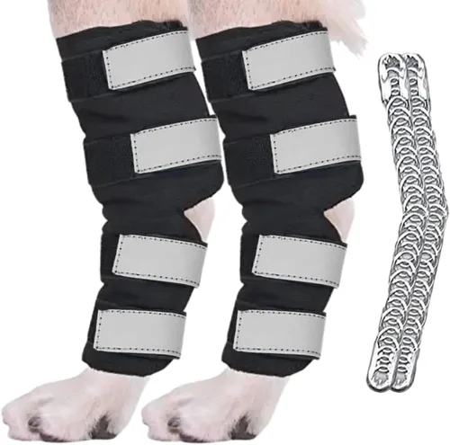AGON® Par de soporte de hockey para perros con cuerdas de metal y envolturas reflectantes, correas de compresión para la pierna trasera canina