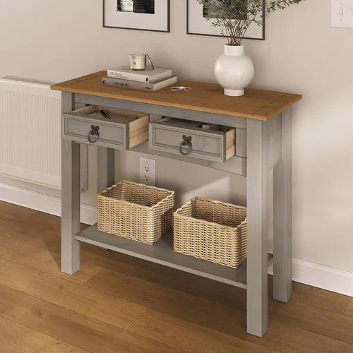Miniatura 8 de Furniture Dash Mesa consola de madera maciza Corona con 2 cajones de 34.49 pulgadas de ancho, 12.64 pulgadas de profundidad, 28.82 pulgadas de alto