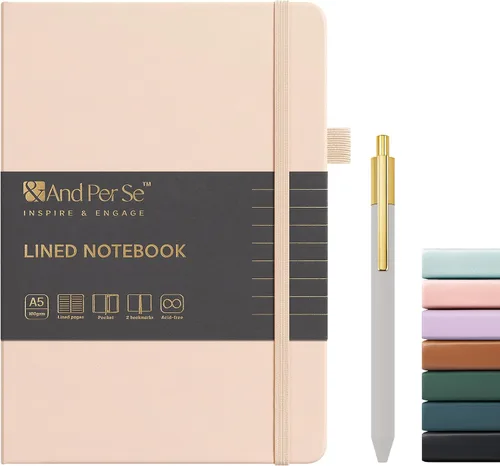 Miniatura 22 de &And Per Se Juego de diario y bolígrafo forrados, cuaderno A5 de tapa dura de cuero con bolígrafo y juego de papelería, 160 páginas de 3.53 oz/m²