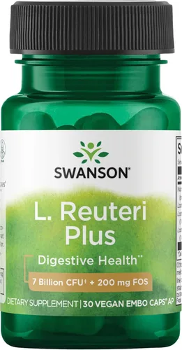 Swanson L. Reuteri Probiótico Plus con L. Rhamnosus, L. Acidophilus y FOS Prebiótico Apoyo Digestivo - Promueve la Salud Intestinal con 7 mil