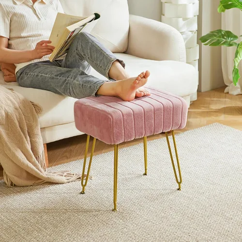Miniatura 5 de IBUYKE Reposapiés Otomano Rectangular de Terciopelo, Taburete de Tocador de Maquillaje Mesa Auxiliar, Asiento de Mesa de Tocador de Terciopelo, Rosa