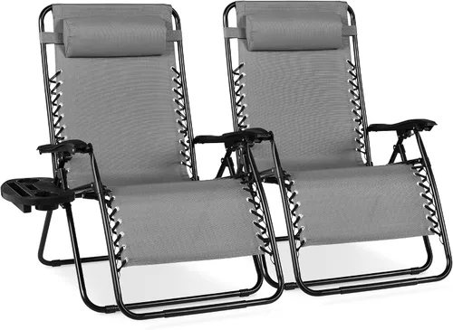 Miniatura 12 de Best Choice Products - Juego de 2 sillas reclinables y ajustables de malla y acero, sillas con sensación gravedad cero con cojines y bandejas