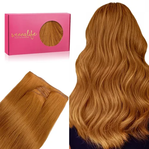 Miniatura 19 de WENNALIFE Extensiones de cabello humano real, 20 pulgadas, 3.53 onzas, color marrón chocolate, trama, cabello Remy atado a mano, extensiones
