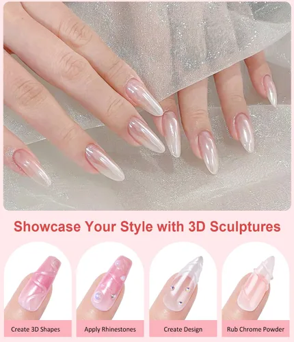 Miniatura 7 de Polvo de uñas cromado y perla - 【Efecto espejo metálico】 Polvo de uñas naranja cromado blanco transparente Aurora sirena iridiscente cromo polvo