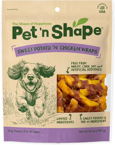 Pet 'n Shape Sweet Potato Chews – Golosinas naturales de batata envuelta en pollo para perros - 42 onzas