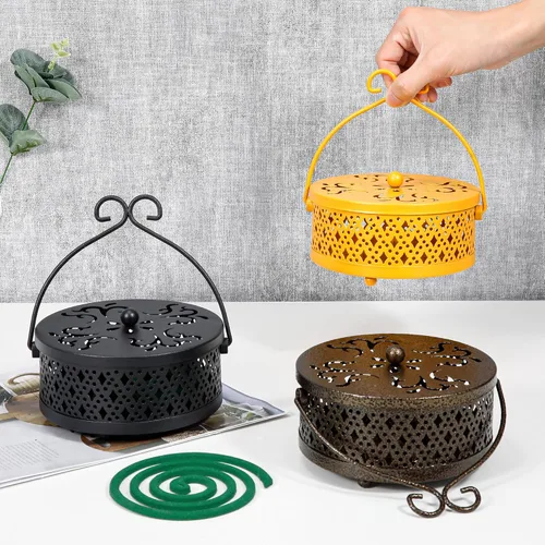 Miniatura 7 de MyLifeUNIT Soporte de bobina para mosquitos, paquete de 2 quemadores de incienso de mosquitos portátiles retro para el hogar y campamento (negro)