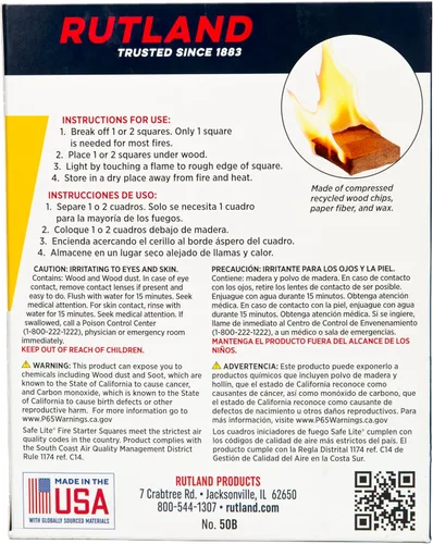 Miniatura 2 de Rutland Safe Lite - Cuadrados de iniciación de fuego, arrancadores de carbón pesado para chimenea, parrilla, barbacoa y fogatas, accesorios