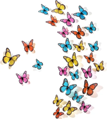 Chuangdi 48 piezas coloridas de mariposas monarca decorativas de 3 tamaños, mariposas falsas realistas, mariposas artificiales, decoración de pared