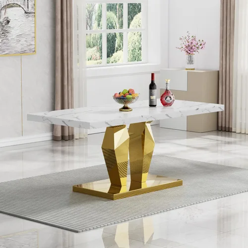 Miniatura 34 de Mesa de comedor de cristal de 51 pulgadas, mesa de comedor para 4-6, mesa de cocina dorada con patas de metal superior de vidrio templado