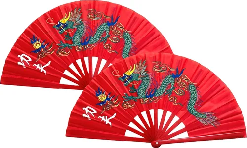 Miniatura 5 de Paquete de 2 abanicos de mano plegables grandes con dragón chino para decoración del hogar, raves, festivales, conciertos, espectáculos - 13 Negro