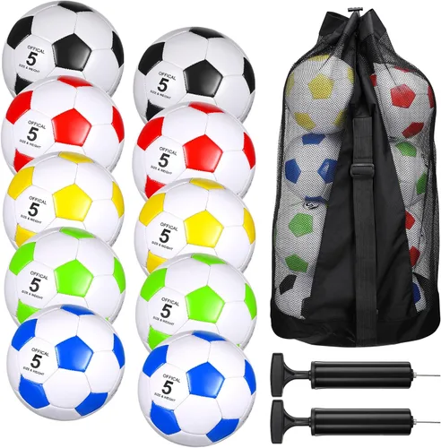 Miniatura 9 de Libima 13 Piezas Pelotas de Fútbol a Granel 10 Piezas Pelota de Fútbol Oficial con 2 Bombas y Bolsa de Transporte Entrenamiento Interior y Exterior