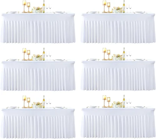Miniatura 42 de Manteles de mesa de elastano azul bebé de 6 pies para mesas rectangulares, sin arrugas, rectangular, elástico, ajustable de 6 pies con falda