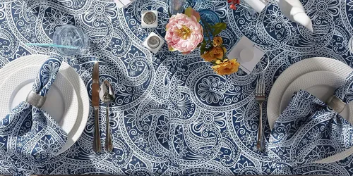Miniatura 2 de DII Paisley - Colección de mesas para exteriores, resistente al agua, mantel, 60 pulgadas (redonda), color azul