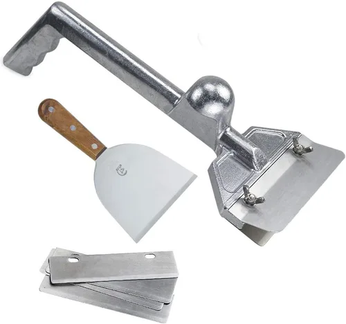 LRui - Juego de raspador de parrilla resistente con 5 cuchillas de repuesto y raspador de parrilla de borde inclinado pequeño, accesorios de