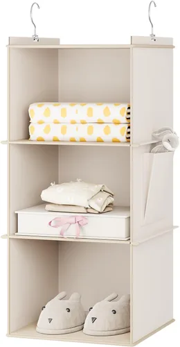 YOUDENOVA Organizador colgante de armario, estantes de almacenamiento colgantes de 3 repisas, beige
