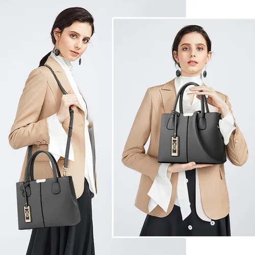 Miniatura 5 de CHICAROUSAL Monederos y bolsos de mano para mujer, bolsos cruzados de cuero, bolso de hombro para mujer A Grey Black