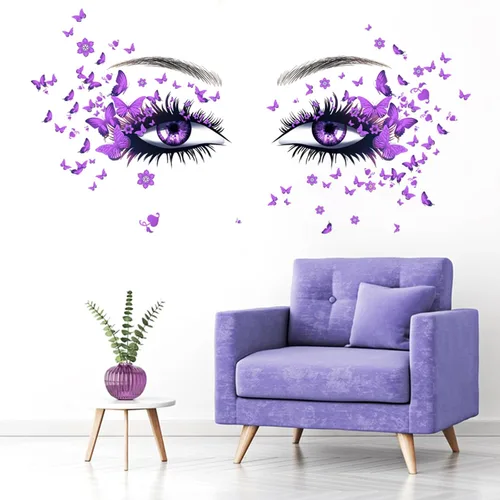 Miniatura 9 de Hermosas calcomanías de pared de ojos de pestañas voladoras calcomanías de mariposa voladora decoración de corazón de niña calcomanías de mariposas