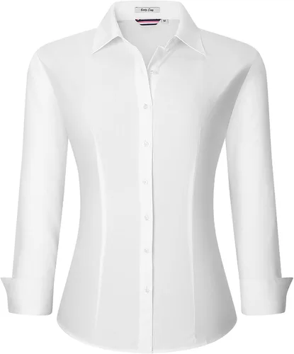 Miniatura 9 de Esabel.C Camisas de manga larga con botones para mujer, ajuste regular, blusa de trabajo elástica