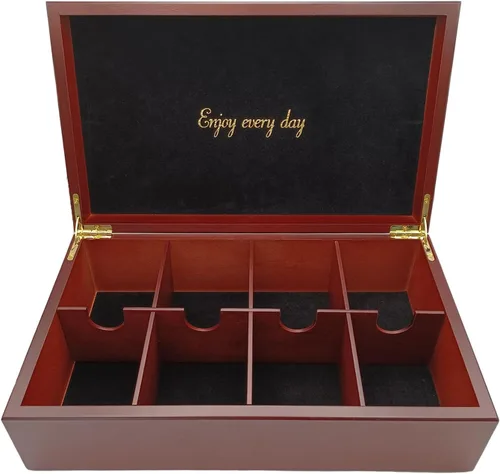 Miniatura 14 de BJOYFUL&LOVED BJL Organizador de bolsitas de té, caja de té de madera con 8 compartimentos, soporte de gran capacidad para almacenamiento, Negro
