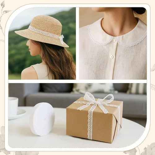 Miniatura 4 de VGOODALL Rollo de Cinta de Encaje Blanco de 30 Yardas, Ribete de Encaje para Costura, Manualidades, Encaje para Envolver Regalos, Decoración