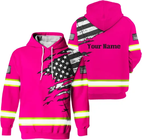 Miniatura 29 de Camisa de alta visibilidad con bandera de Estados Unidos de color para hombres y mujeres, con nombre personalizado, camisa de seguridad reflectante