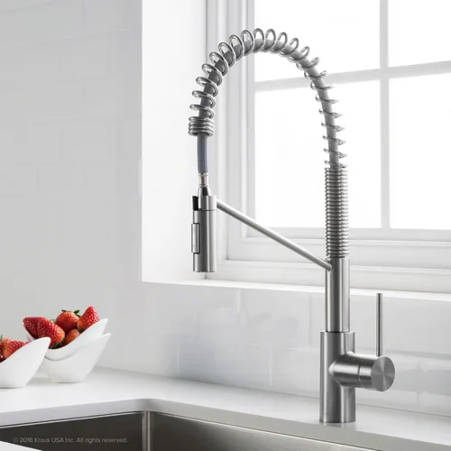 Miniatura 4 de KRAUS Oletto - Grifo de cocina de estilo comercial de una sola manija que se puede halar hacia abajo con ensamble de montaje superior QuickDock