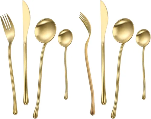 JASHII Juego de cubiertos dorados mate, servicio para 2, juego de cubiertos de acero inoxidable 18/10 con acabado satinado, utensilios de cocina,