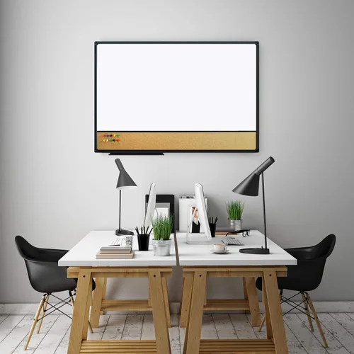 Miniatura 5 de JILoffice - Pizarrón blanco y corcho combinado para anuncios, tablero combinado 36 x 24 pulgadas, pizarrón magnético, marco de aluminio negro