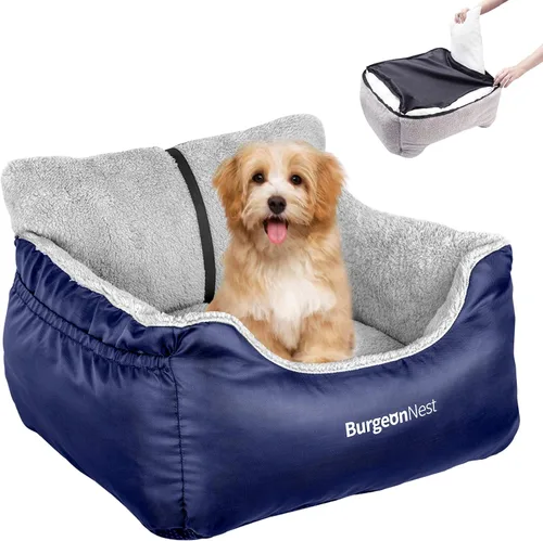 BurgeonNest Asiento de coche para perros pequeños, totalmente desmontable y lavable, asientos para gatos menores de 25 libras, asientos suaves para