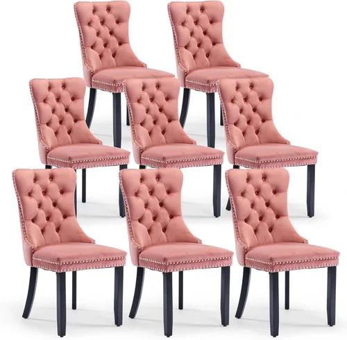 Miniatura 40 de Juego de 4 sillas de comedor de terciopelo, sillas de comedor tapizadas con ribete de cabeza de clavo y patas de madera maciza para cocina