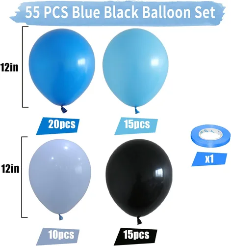 Miniatura 2 de Juego de Globos de Juego Azul y Negro, 60 Piezas, 12 Pulgadas de Azul Claro y Azul Oscuro para Decoraciones de Fiesta de Videojuego, Fiesta