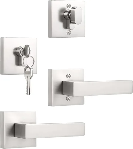Miniatura 10 de KNOBWELL - Pomo resistente para puertas exteriores con cerradura de seguridad de doble llave y cuadrada; juego de picaportes para puertas