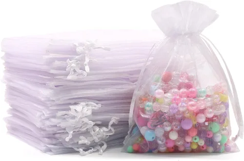 SumDirect 100 bolsas de organza transparentes de 4 x 6 pulgadas, bolsas de joyería con cordón, bolsas de regalo de Navidad para bodas, fiestas