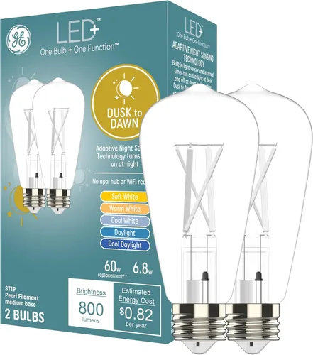 Miniatura 14 de GE LED+ CA11 - Bombillas LED para exteriores del atardecer al amanecer, luces de seguridad automáticas encendido/apagado, luz del día, base Luz