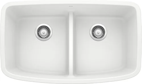 Miniatura 10 de BLANCO, Truffle 442197 VALEA SILGRANIT 50/50 - Fregadero de cocina con doble tazón y división baja, 32 x 19 pulgadas Trufa