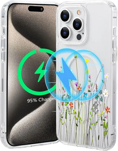 Miniatura 62 de Funda magnética de flores para iPhone 15 [compatible con MagSafe] Bonito patrón floral transparente a prueba de golpes