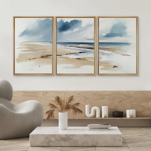 Miniatura 173 de SIGNWIN Lienzo enmarcado para pared, arte con pinceladas de flujo neutro en tonos beige abstractos, ilustraciones, arte moderno, decorativo