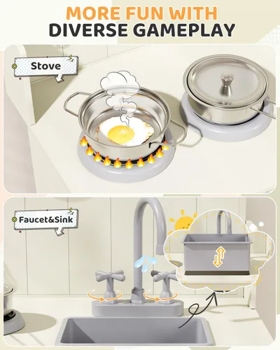 Miniatura 3 de MAMIZO Cocina de Juguete para Niños Pequeños, Set de Cocina de Juguete de Madera para Niños con Almacenamiento Inteligente, Máxima Interactividad