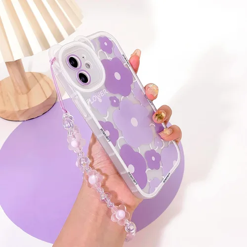 Miniatura 5 de NITITOP Funda compatible con iPhone 11, funda transparente con diseño de oso floral y cadena de pulsera de flores para mujeres y niñas, funda de TPU