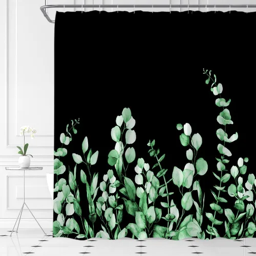 Miniatura 11 de Cortina de ducha floral negra elegante tulipán negro blanco y negro, diseño moderno de impresión artística única, juego de decoración de baño