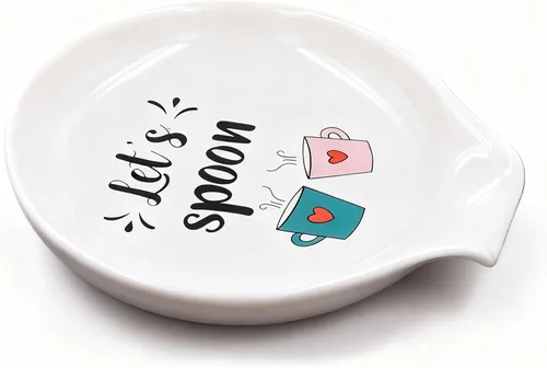 Let's Spoon - Soporte para cuchara de cerámica para cafetería y cocina, 3.5 x 3.9 pulgadas, soporte para cuchara pequeña para estufa, bonito