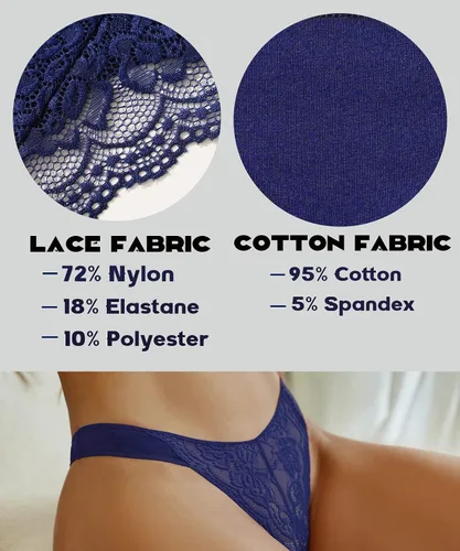 Miniatura 2 de CuteByte - Tangas de algodón para mujer, ropa interior sexy de encaje con espalda en T, transpirables, de tiro bajo, bragas hipster, paquete de 6