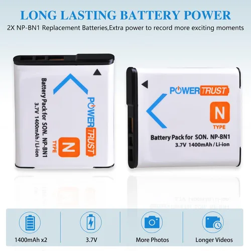 Miniatura 6 de Paquete de 2 baterías NP-BN1 BN1 de 1400 mAh + cargador USB dual LCD para Sony Cyber-Shot DSC-QX10 QX100 T99 T110 TF1 TX5 TX7 TX9 TX10 TX20 TX30