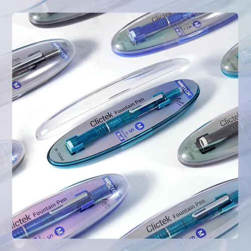 Miniatura 6 de WRITECH Clictek Pluma Estilográfica Retráctil: Plumín Medio Tinta Azul Barril Transparente Incluye 5 Cartuchos de Tinta Recargables, Escritura Suave