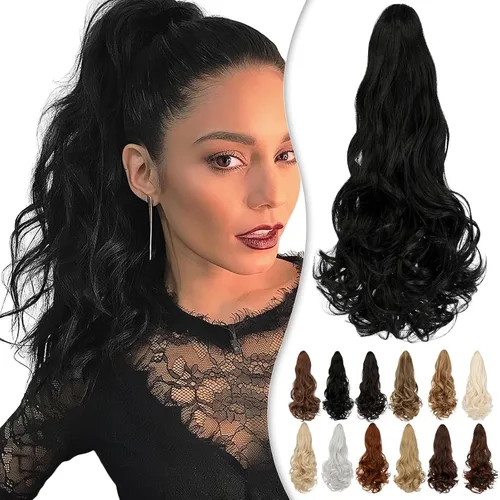 Miniatura 10 de Extensión de cola de caballo de 18 pulgadas, extensiones de cola de caballo sintéticas de aspecto natural, extensiones de cabello para mujer, rubio