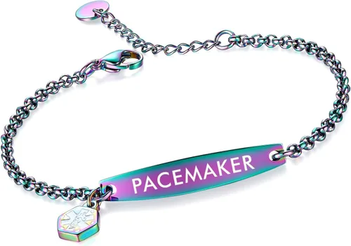Miniatura 61 de LinnaLove - Pulsera de identificación de alerta médica con cadena Rolo simple pregrabada para mujer