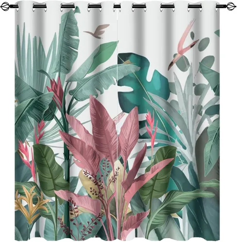 Miniatura 16 de Cortinas abstractas de hojas tropicales, acuarela tropical, hojas de palma, verano hawaiano, plátano, aislamiento térmico, cortinas completas