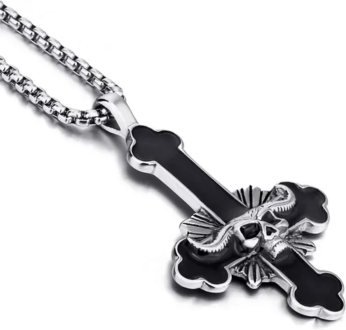 Miniatura 4 de ELFASIO Collar de cruz invertida de acero inoxidable para hombres y mujeres, diseño de cruz del diablo, cadena con colgante de cruz satánica al